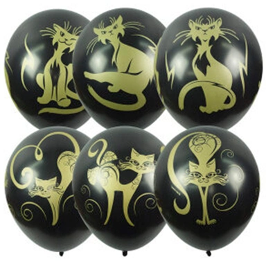 Шар 14/35см Металлик BLACK 4 ст. рис. Кошачий Бум 25шт 6071943 /цена за упак/
