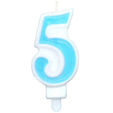 Свеча для торта Цифра 5 Веселая вечеринка голубой L0285-BL