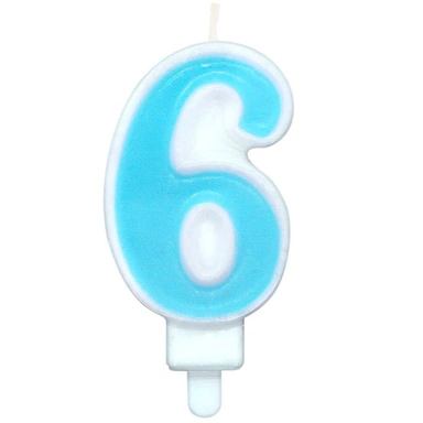 Свеча для торта Цифра 6 Веселая вечеринка голубой L0286-BL