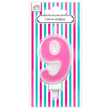 Свеча для торта Цифра 9 Веселая вечеринка розовый L0289-P