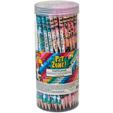 Карандаш ч/гр PetZone/Пэтзон Ассорти HB круглый с ластиком с заточ. BL_079536 Hatber