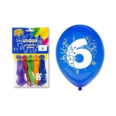 Набор шаров с рис. Цифра 6 30 см 5шт/уп. 1111-0812 /цена за упак/