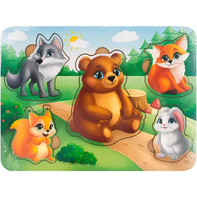 Деревянная Рамка вкладыш многоуровневая Мать и дитя Лесные животные ОА-00000473 /Арбо/