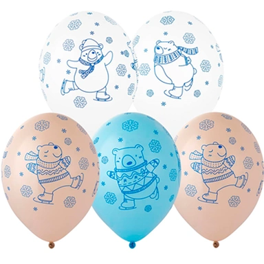 Шар 14 шелкография пастель Мишки на коньках 25шт 1103-3112 /цена за упак/