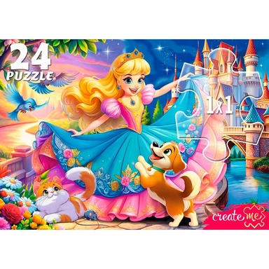 Пазл 24 Макси Принцесса с кошкой и щенком УК24-0212