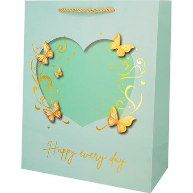 Пакет 32х26х12см сердце с бабочками 141V-979
