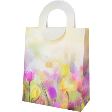 Пакет 34х21х10см с вырубной ручкой акварель цветы 141V-965