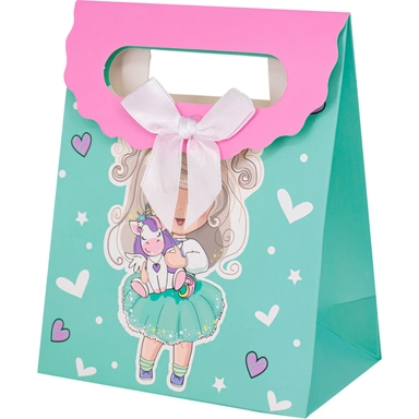 Пакет 15х12х7см с вырубной ручкой, девочка 141V-966