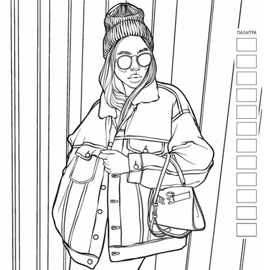 Раскраска Fashion Girl для работы маркерами сиреневая обложка, девушка в очках 978-5-00141-938-9