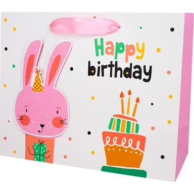 Пакет 24,5х9,5х19,5см Happy birthday Заяц с подарком 141V-850