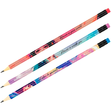 Карандаш ч/г MESHU Girls and music, HB, заточен., с печатью, с ластиком, ассорти 368075