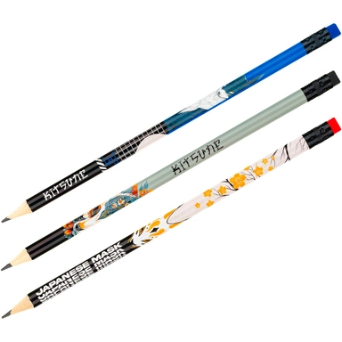 Карандаш ч/г MESHU Kitsune, HB, заточен., с печатью, с ластиком, ассорти 368074