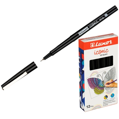 Ручка капиллярная черная Luxor Iconic F синяя, 0,5мм 15801 F