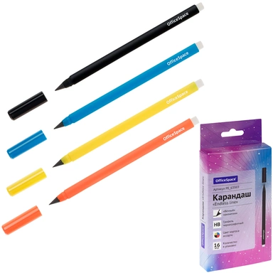 Карандаш ч/гр с металлическим наконечником OfficeSpace Endless line, HB, ассорти PE_63969