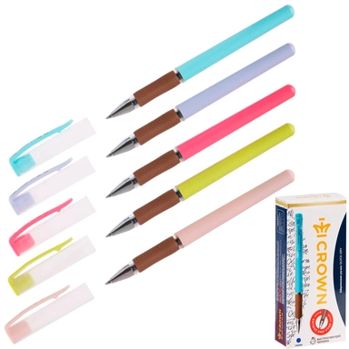 Ручка гелевая синяя Crown Quick Dry с быстросохнущими чернилами и антибактериальным грипом 0,5мм AT-2020