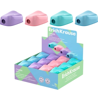 Точилка пластик Charm, Pastel с контейнером ассорти 60031 ErichKrause