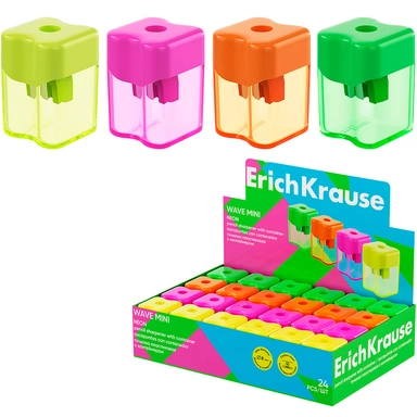 Точилка пластик Wave Mini, Neon с контейнером ассорти 60058 ErichKrause