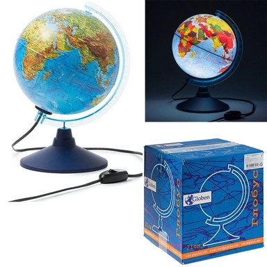 Глобус физико-политич. 210мм Ке012100181 с подсветкой Классик Евро