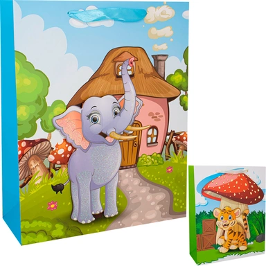 Пакет 26х32х10см 3D с блестками Звери мультяшки 141V-946