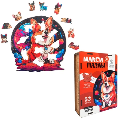 Деревянный Пазл фигурный макси Корги B-004