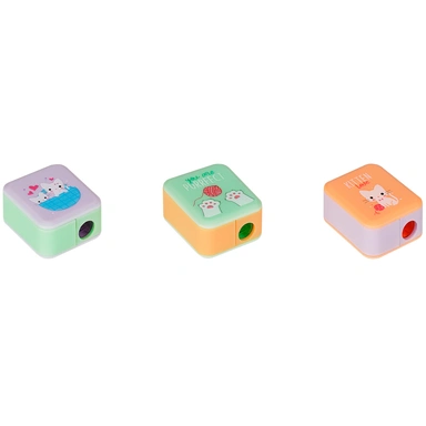 Точилка пластик  MESHU White kitty, 1 отверстие, ассорти 355274