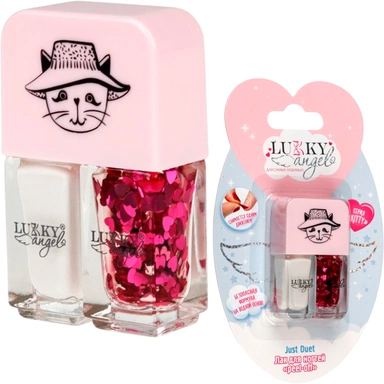 Набор двойные лаки для ногтей,кол-я Kitty,серебряный металлик и красный с блестками Т25840