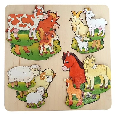 Деревянная рамка вкладыш Домашние животные 3 слоя 7914