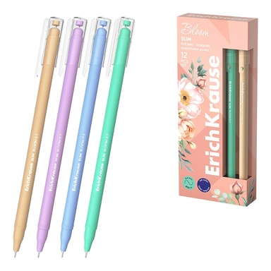 Ручка шарик синий Slim Stick Pastel Bloom 0.7 61047 /Erich Krause/