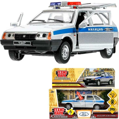 Модель 2109-12SLPOL-GY ваз-2109спутник МИЛИЦИЯ 12 см, двери, багаж, инерц, сереб Технопарк  в кор.