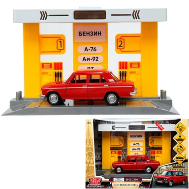 Модель OILSTA-22PL2106-YE бензоколонка С МАШИНКОЙ 21 см ВАЗ-2106 Технопарк в коробке