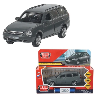 Модель PRIORAWAG-12-DGR LADA PRIORA длина 12 см, двери,багаж,инерц,темно-серый Технопарк в кор.