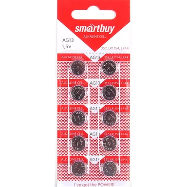 Элемент питания 680412 Батарейка часовая Smartbuy AG13-10B G13 (357) LR1154, LR44 BL10