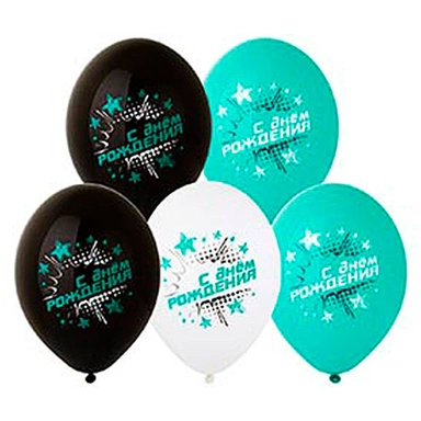 Шар 14 с рисунком ДР Звезды бирюзов. 2 цв. 1103-2355