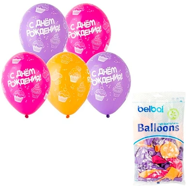 Шар 14 Шелкография пастель С ДР Кексы 25 шт 1103-1764 /цена за упак/