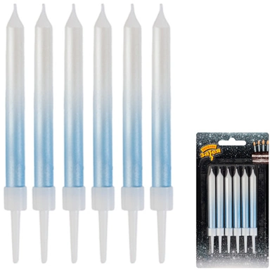 Свечи для торта Градиент бел/голуб перлам 8см 6шт