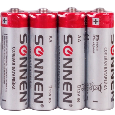 Элемент питания  SONNEN, АА (R6, 15А), солевые, пальчиковые 4 шт 451097