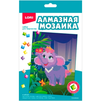 Набор для творчества Алмазная мозаика 15*20 детская (неполное заполнение) Слонёнок Амк-015 LORI