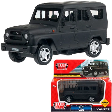 Модель HUNTER-11-MATBK-WOD UAZ ХАНТЕР длина 10,5 см, инерция,матовый черный Технопарк  в кор.