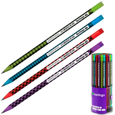 Карандаш ч/гр НВ Squares пластик, круглый с ластиком BP01312 Berlingo