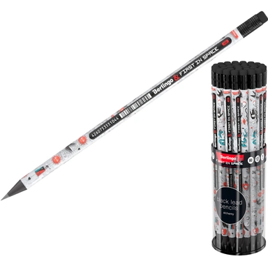 Карандаш ч/гр Berlingo First in Space HB, черное дерево, круглый, заточен., с ластиком BP01323