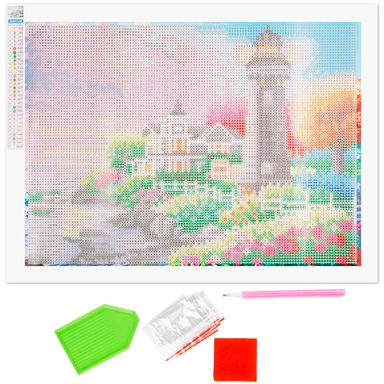 Набор для творчества Картина Стразами на Холсте Светится в Темноте Пейзаж с Домиками 25х35см MA-KN0101-1 СТОК