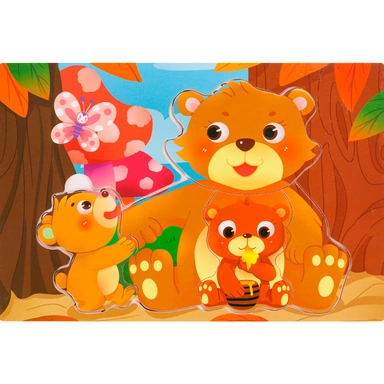 Деревянный Пазл-рамка 22х15см Семья медвежат ИД-0141