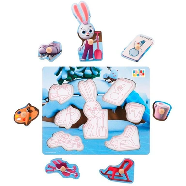 Деревянный Вкладыш Цветняшки Зимняя прогулка Зайчонка Скок 962462