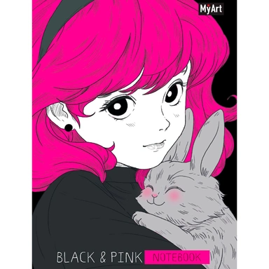Блокнот 467-0-159-14836-4 в линию Black  Pink. Девочка с кроликом