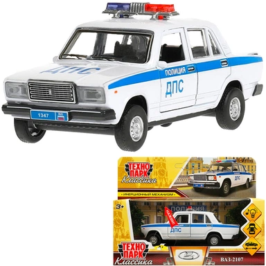 Модель 2107-12SLPOL-WH ВАЗ-2107 ПОЛИЦИЯ, свет-звук, длина 12 см,белый Технопарк  в кор.