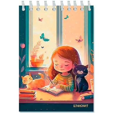 Блокнот 48 л. А6   Девочка с котятами С0115-120