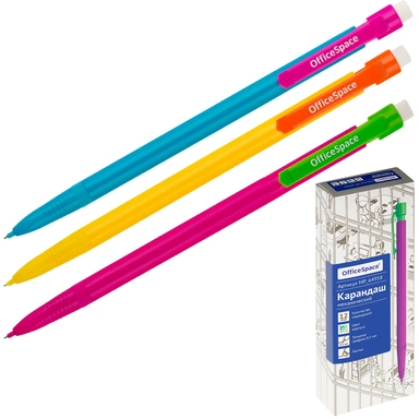 Карандаш ч/гр механический 0,5мм, с ластиком, ассорти OfficeSpace MP_64958