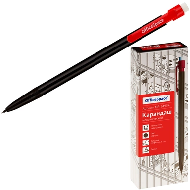 Карандаш ч/гр механический 0,5мм, с ластиком, черный MP_64954 OfficeSpace