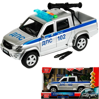 Модель PICKUP-22PLPOL-CANSR UAZ PICKUP ПОЛИЦИЯ 22 см, 4 кнопки, пушка Технопарк  в коробке