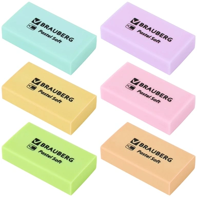 Ластик 6 шт Pastel soft  мм, 271340 Brauberg